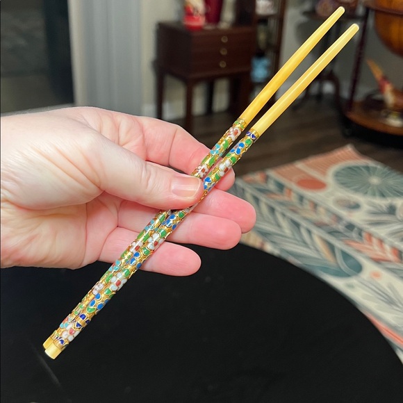 Vintage Chinese Cloisonné Enamel Chopsticks Lot + Bonus Plastic Chopsticks - Picture 13 of 13
